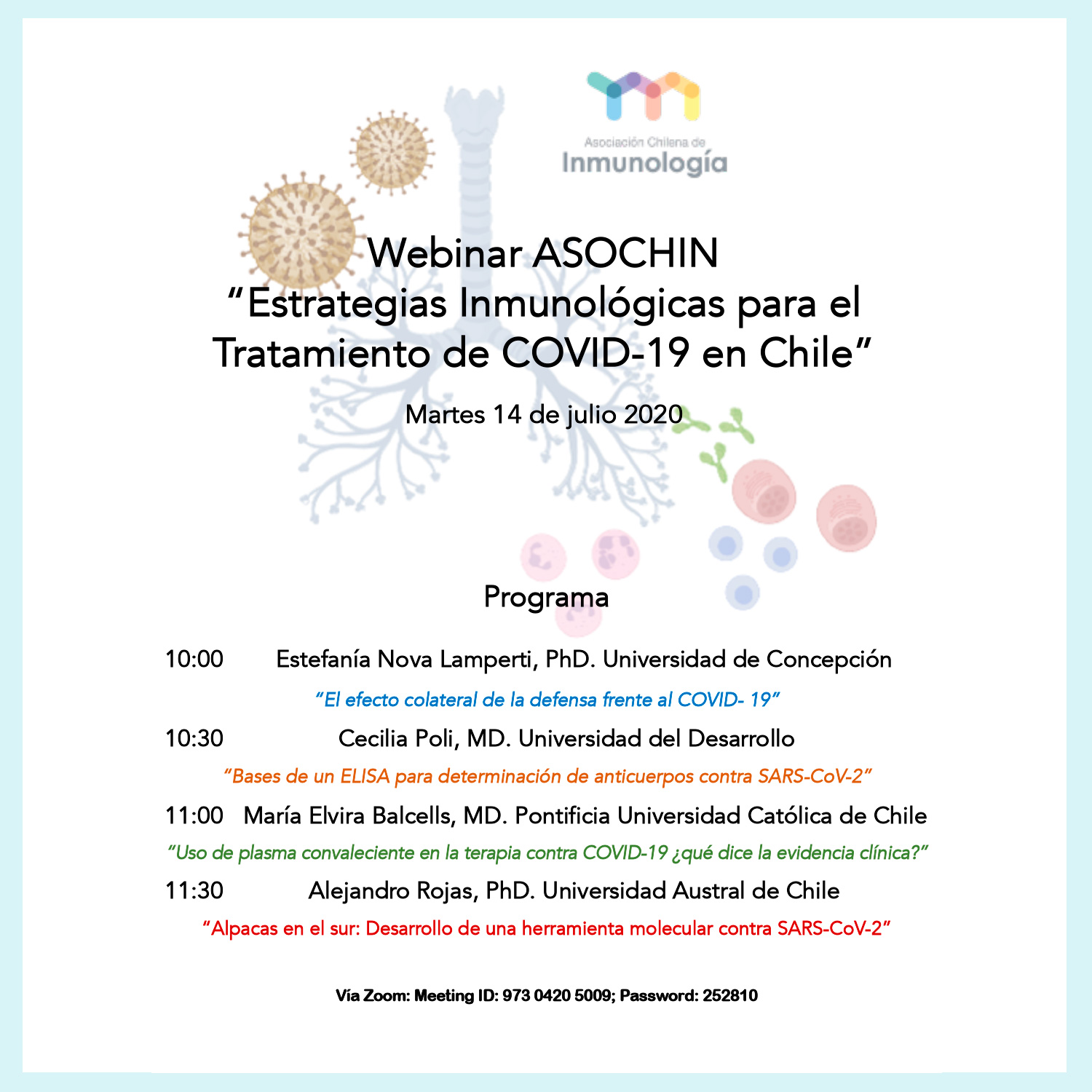 Primer Webinar ASOCHIN «Estrategias Inmunológicas para el tratamiento de COVID-19 en Chile» graphic